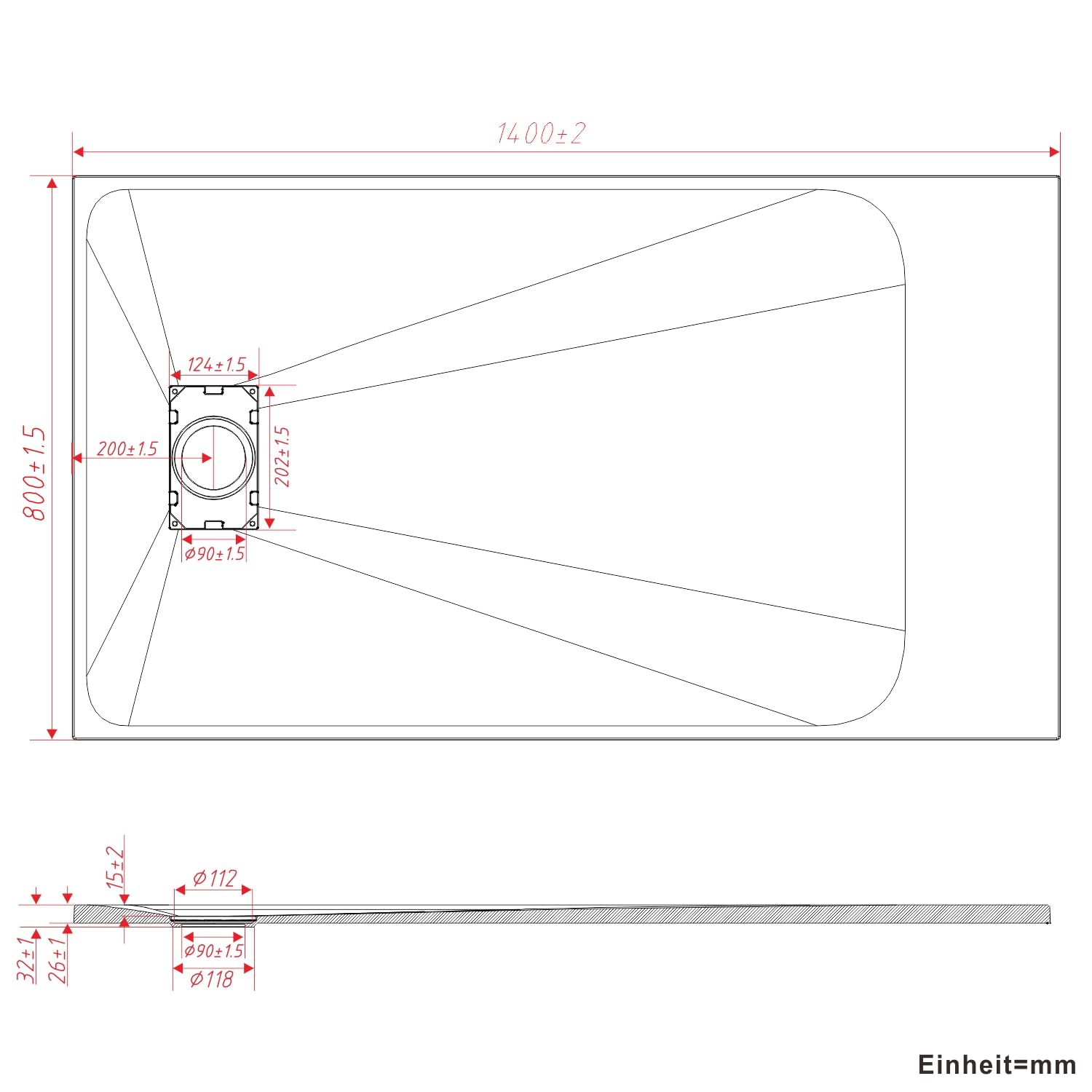 AQUABATOS SMC Duschwanne 140x80 cm Weiß Eckig Quadratisch Duschtasse Duschbecken Brausewanne Brausetasse Rutschfest Bodengleich Ebenerdig Steinoptik Schieferoptik (Ablaufgarnitur nicht Inklusive)