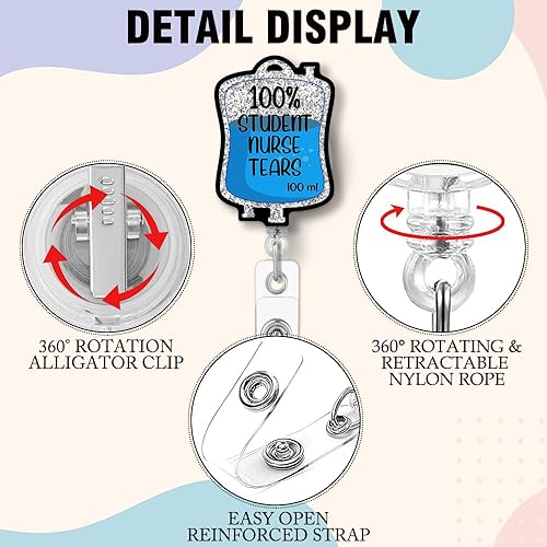 Miniatura 10 de Carrete retráctil de insignia Sweet Like D5W con clip de cocodrilo, divertido paquete de dextrosa con purpurina plateada, regalo para médicos,