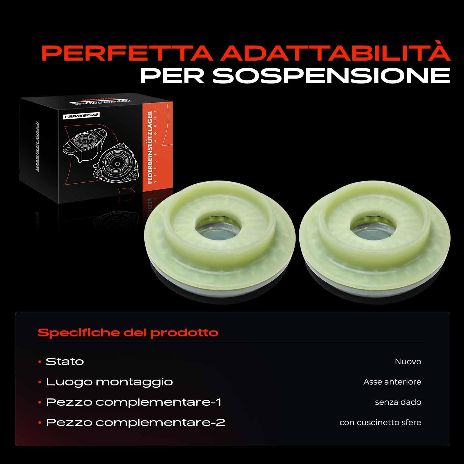 Frankberg 2x Cuscinetti a cupola Cuscinetto di supporto ammortizzatore Anteriore sinistro Destro Compatibile con 500L 351 352 0.9L-1.6L 2012-2025 Replace# 52027635