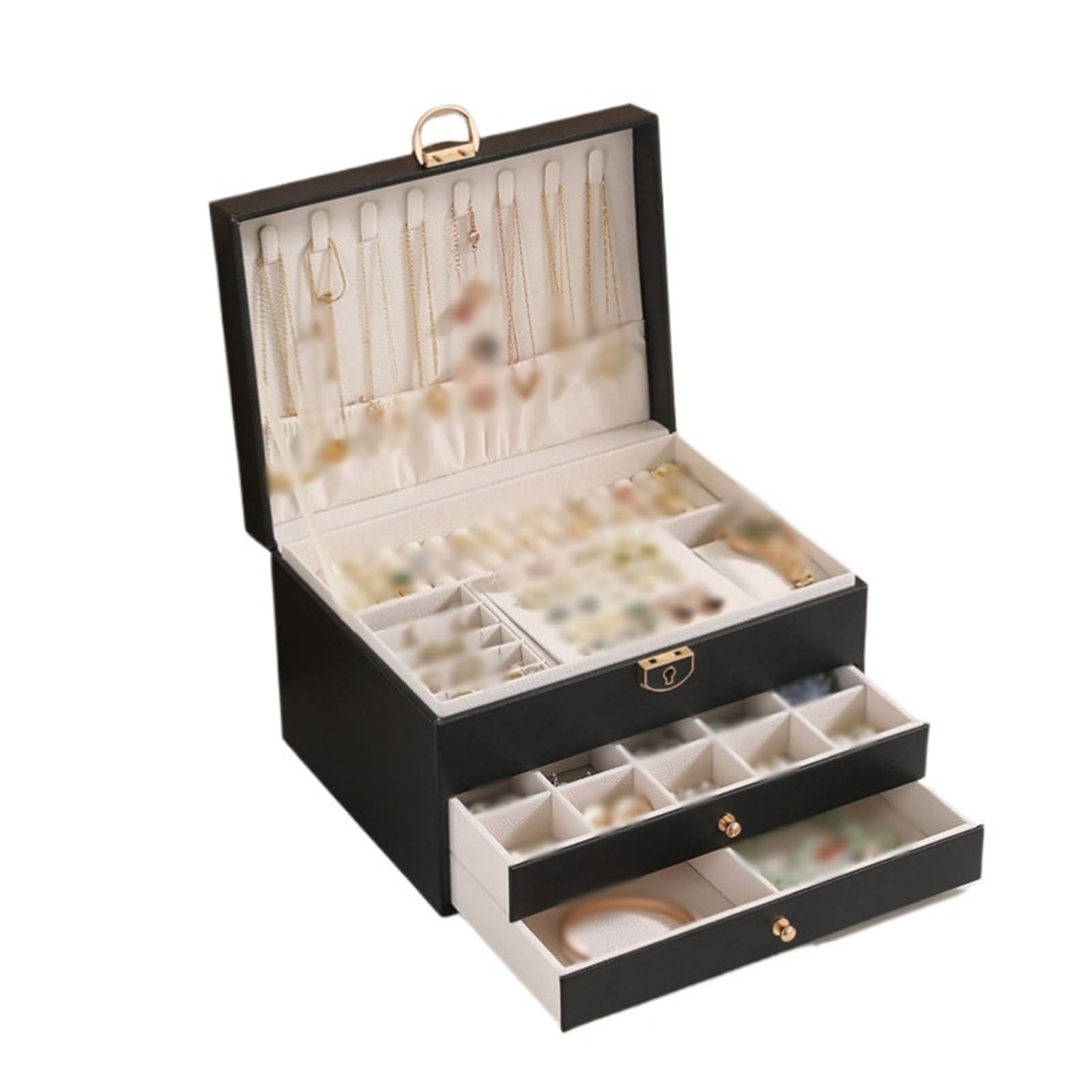 Shihan-2015 Jewelry Organizer Multi-Tiered Jewelry Case With Lock Large-Capacity Luxury Box For Rings, Necklaces, And Earrings Jewelry Storage Case(Black)