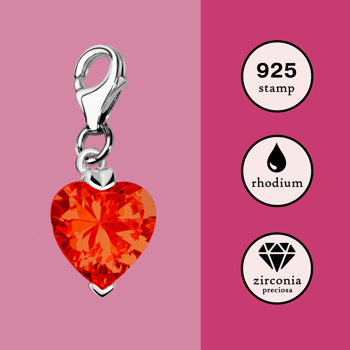 Quiges Charm Pendentif en Argent 925 Coeurs de Cristal avec Fermoir