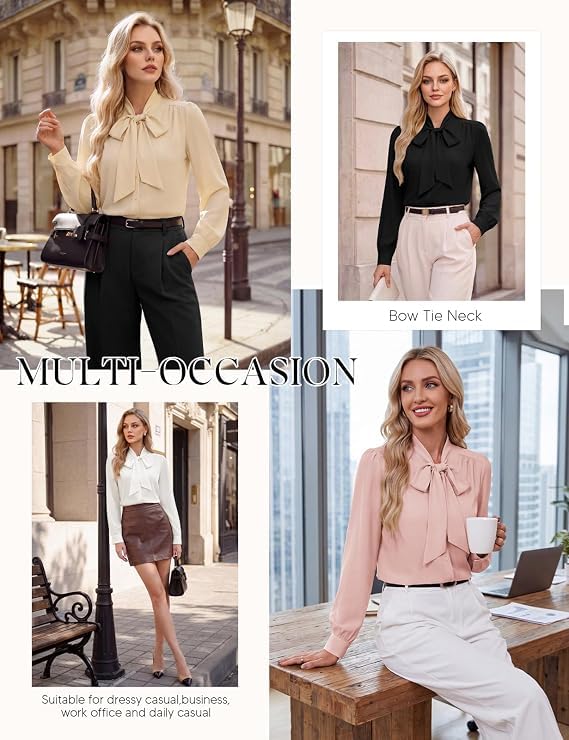 Belle Poque Chiffon Bluse Damen Puff Langarm Knopfleiste Hemd