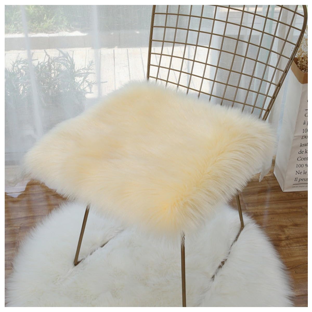 Uyeoco Y9 Fluffy Shaggy Chair Seat Pad Soft Anti Slip Seat Cushion Plush Faux Fur Sheepskin Silky Seat Cushion Circular Chair Cushions For Indoor Outdoor Garden Dining Bistro Patio Office Coffee Shop(,45X45cm