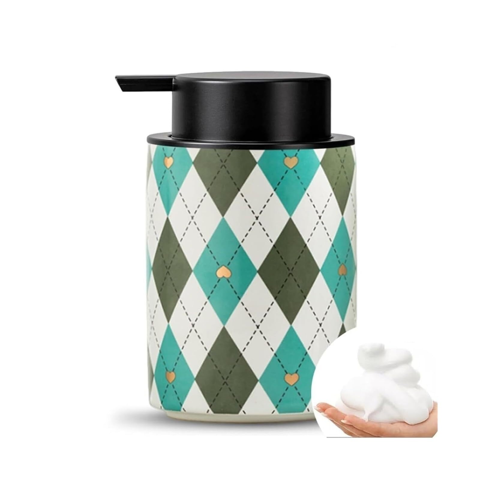 Yuue Green Empty Barthroom And Dish Bathroom Hand Soap Dispenser Foaming Ceramic Bottle Decor For Counter(Green)