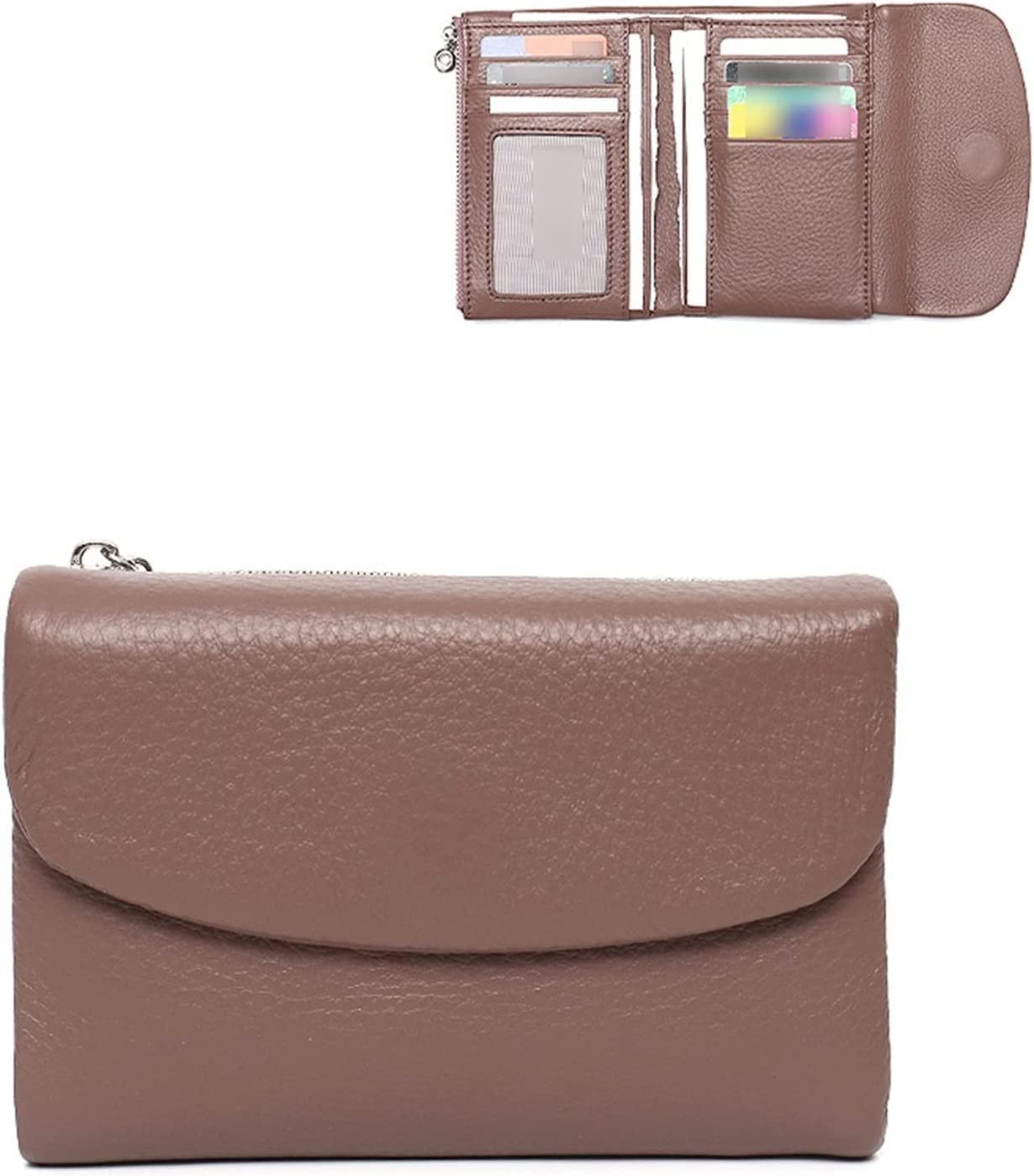 Portfele Klasyczne, trójskładane, saszetka na pieniądze, klapka, zatrzask, prosty design, damskie, casualowe, ze skóry bydlęcej, etui karty, kopertówka(Black)