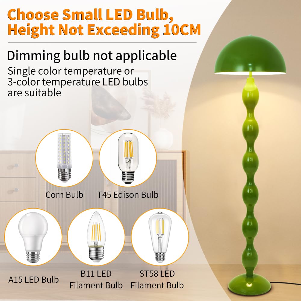Grüne Stehlampe Wohnzimmer,Pilz Lampe Stehlampe,Vintage Bodenlampe,Retro Nordisch Stehleuchte Für Schlafzimmer Esszimmer Büro,Pilzlampe Mit Fußschalter,E27-Glühbirne Erforderlich (nicht enthalten)