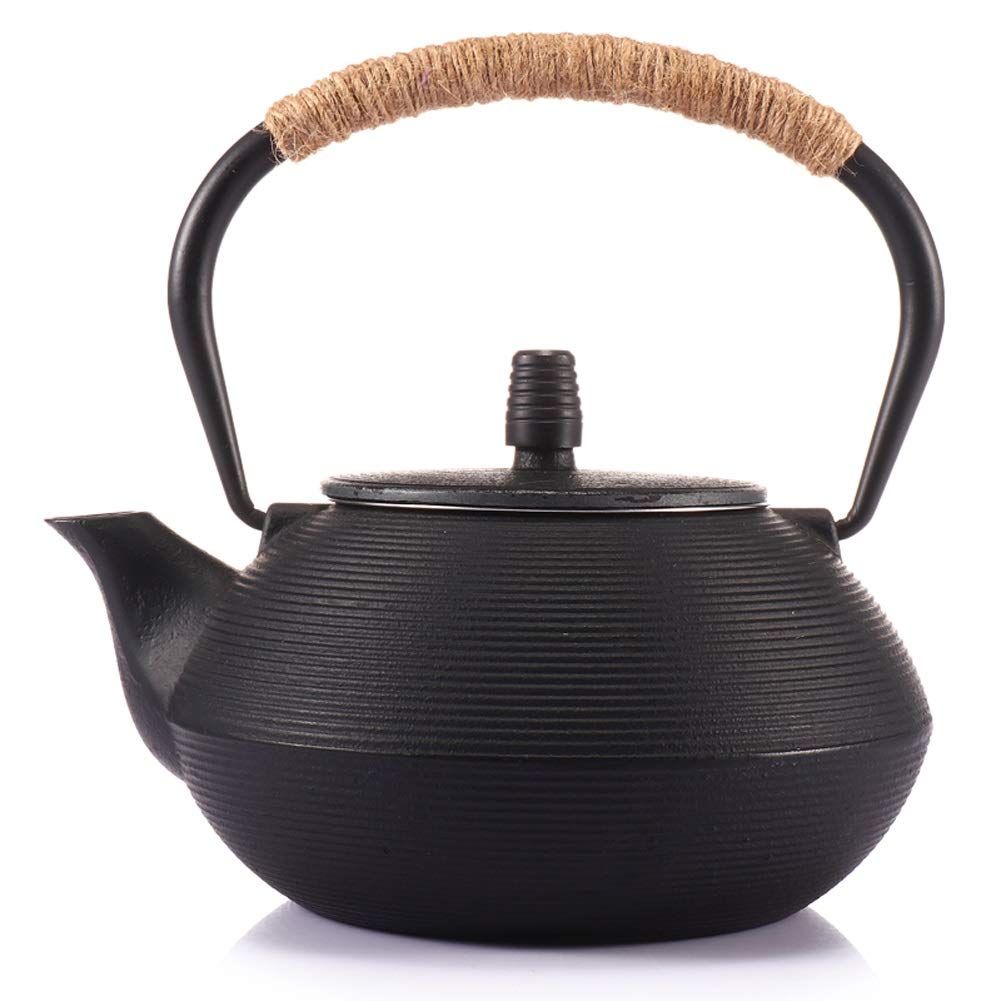TYUHDUYUR Classic Tea Kettle, Cast Iron Teapot,Japanese Style Tetsubin Tea Kettle Set, Cast Iron Teapot with Stainless Steel Infuser, Black 900ml (One Color Black)
