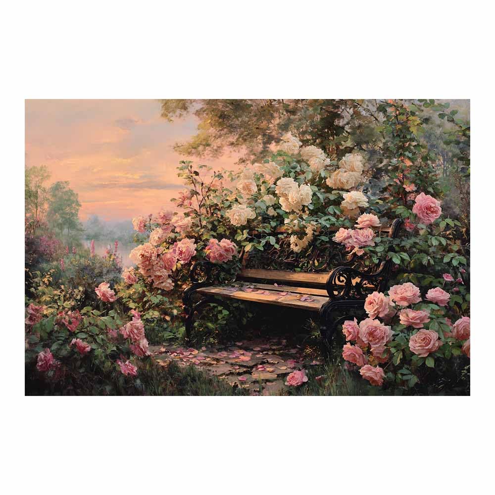 Hoqiu Multicolor Canvas Wall Art Sunset Ros Garden Bench Artwork, Wall Decoration Living Room Bedroom Hallway Stairs Decoration.(Multicolor)-60X80cm Unframed