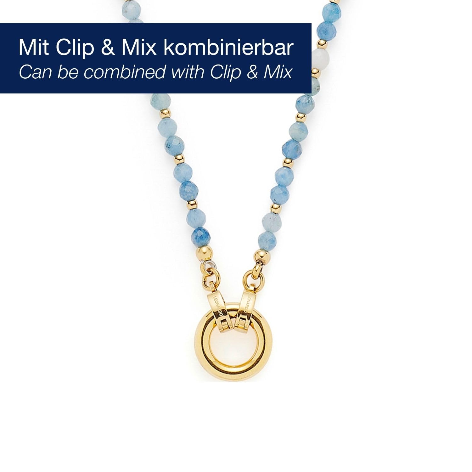 JEWELS BY LEONARDO Halskette Clip & Mix Bisca • lange Kette aus goldfarbenem Edelstahl • facettierte Naturstein-Perlen und Goldkügelchen • 80-81,3 cm Länge • Schmuck Geschenk für Frauen • 024916
