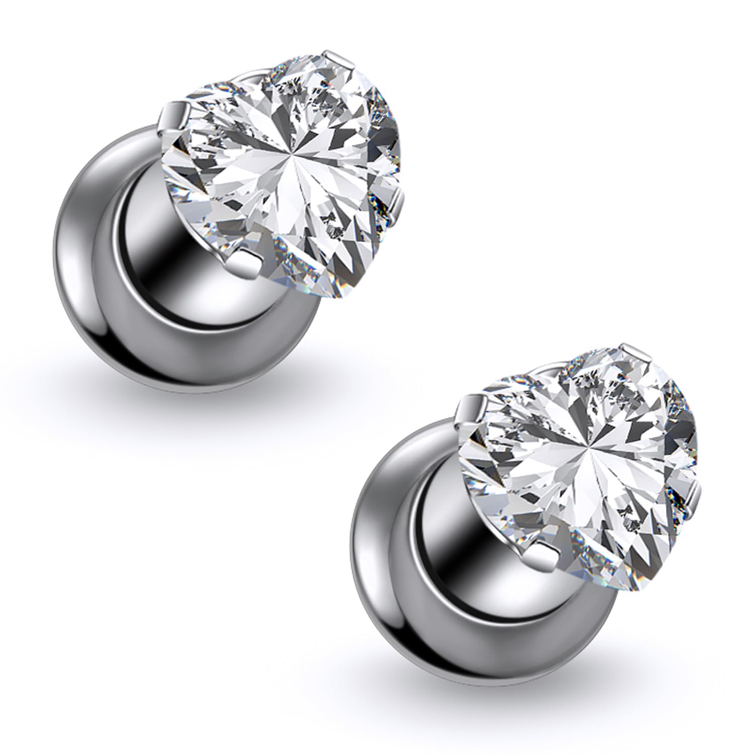 Qiwnswoy Astm F136 Titanium Heart CZ Ear Gauges Screw Fit Flesh Tunnels Plugs Gauges Earring Expander Stretcher Ear Tunnels For Ears 10G 8G 6G 4G 2G