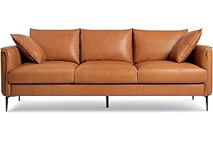 Valencia Jasper 85" Cognac Tan Brown 3 Seater Genuine Leather Sofa