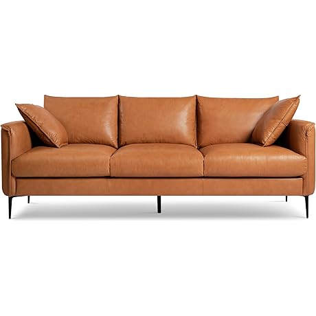 Valencia Jasper 85" Cognac Tan Brown 3 Seater Genuine Leather Sofa