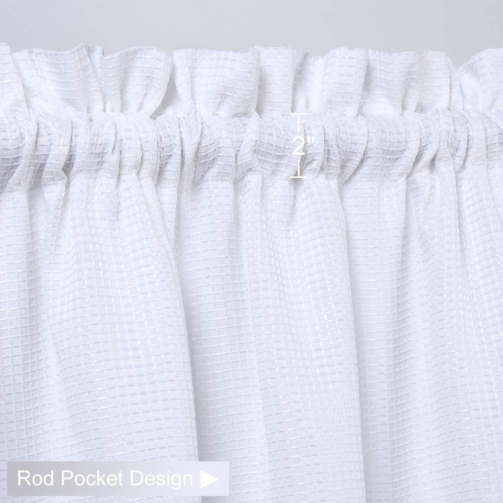 CAROMIO Cafe Curtains 30 Inch Length, Waffle Woven Textured Small Tier Curtains for Kitchen Bathroom Window Curtainss Short, White