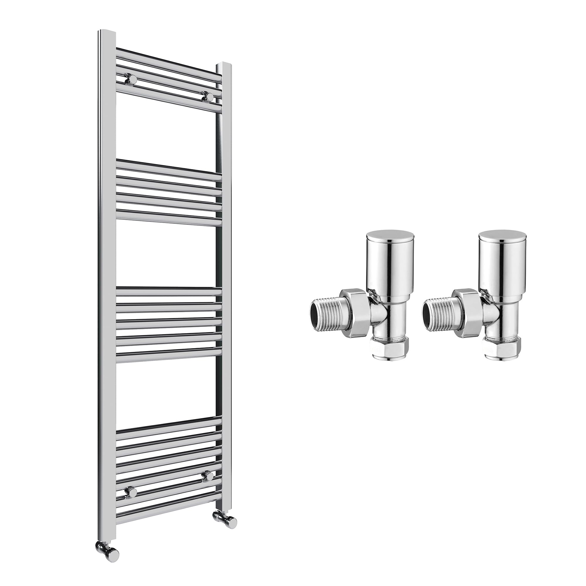 The Home Store Chrome Bathroom Straight Heated Towel Rail Radiator 400 X 1200 & Angled Manual Valves
