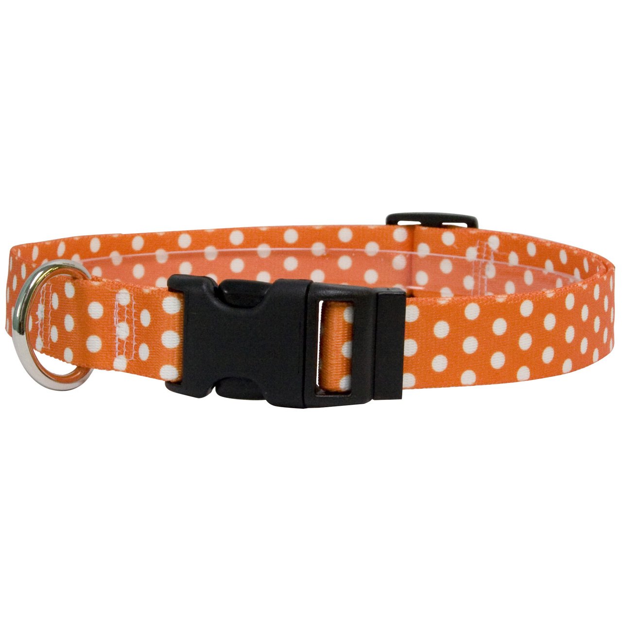 Yellow Dog Design Standard Easy-Snap Collar, Orange Polka Dot, Small 10" - 14"