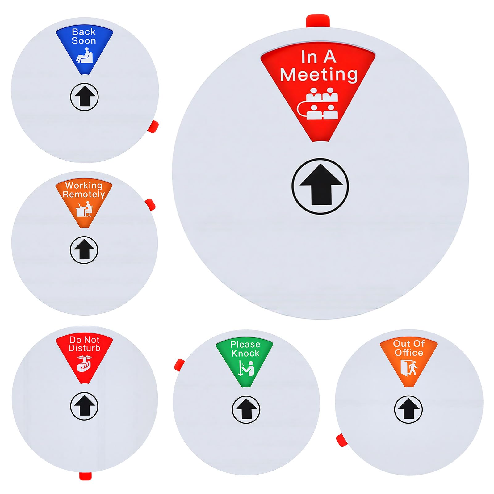 Xinjoduz Office Door Sign, 6-in-1 Rotating Privacy Sign for Office/Home, In a Meeting/Do Not Disturb/Back Soon/Working Remotely/Please Knock/Out of Office, Magnetic & Adhesive, 6 Inch, Silver