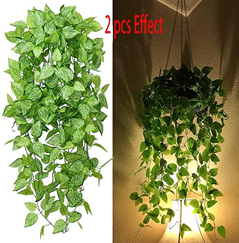 Artificial Hanging Plants 2Pcs Fake Hanging Plant Faux Hanging Plant Artificial Plants Outdoor Uv Resistant Plastic Plants (Green) #TOP3