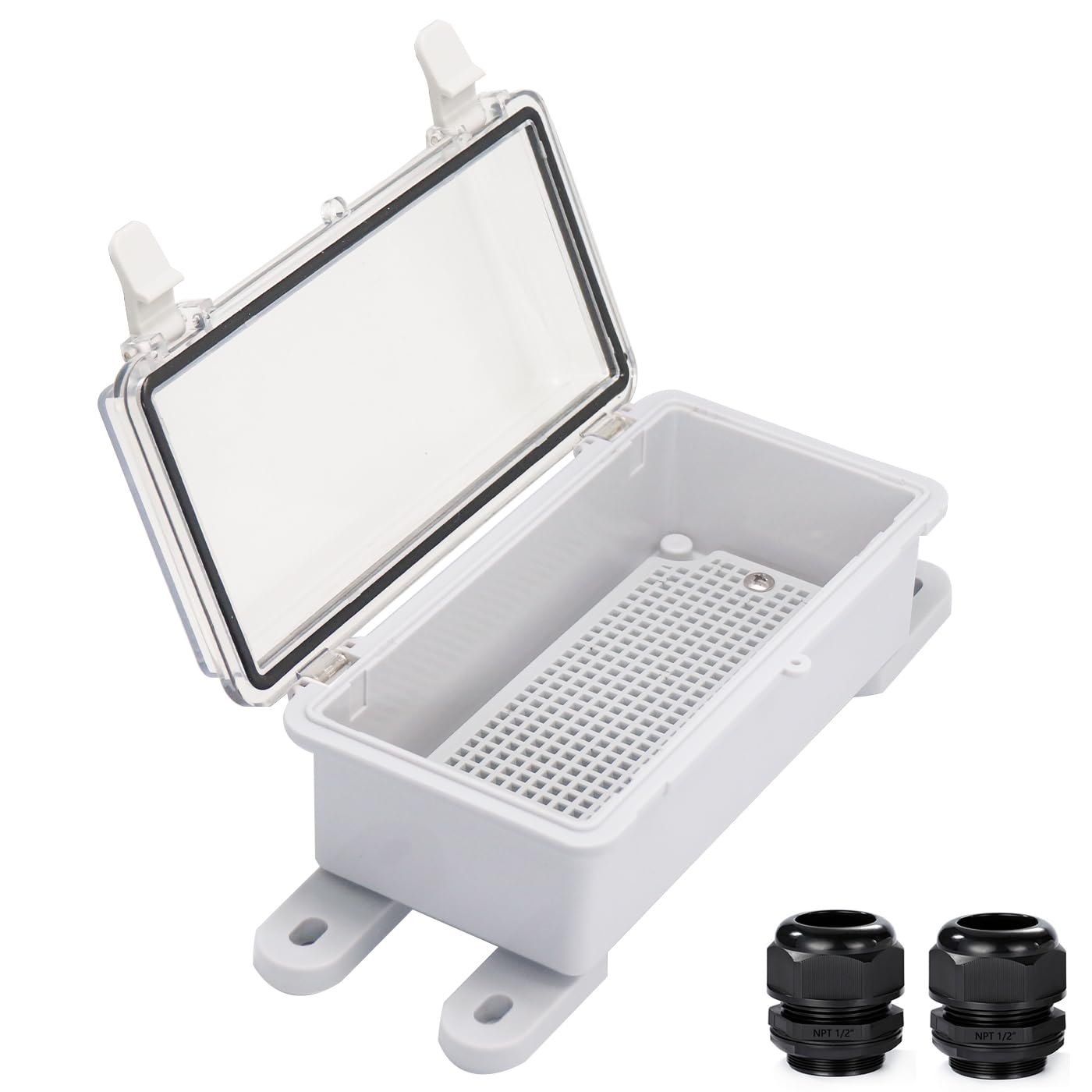 Waterproof Electrical Box Dustproof Junction Box Weatherproof IP67 ABS Plastic Enclosure Switch Router Project Box with Mounting Plate with Wall Bracket 2 Cable Glands Clear 7.9"x3.9"x2.8"-image-36