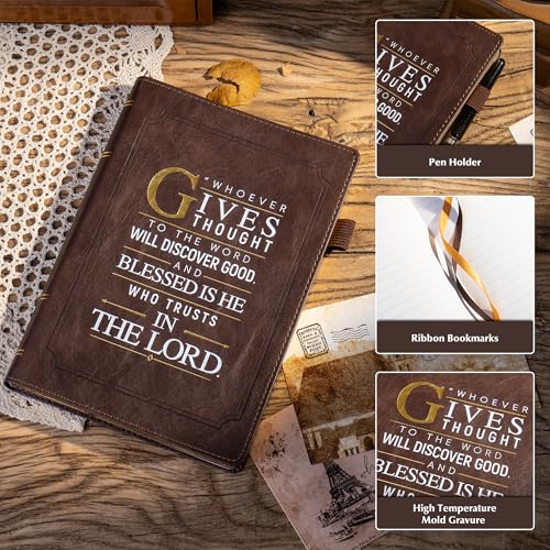 CAGIE Christian Journal for Women & Men, Prayer & Bible Notebook, Inspirational Scripture Notebook with 288 Pages, Golden Edges, Vegan Leather, Church Notes Journal, Lined Journal for Sermon Notes - Brown — view 4