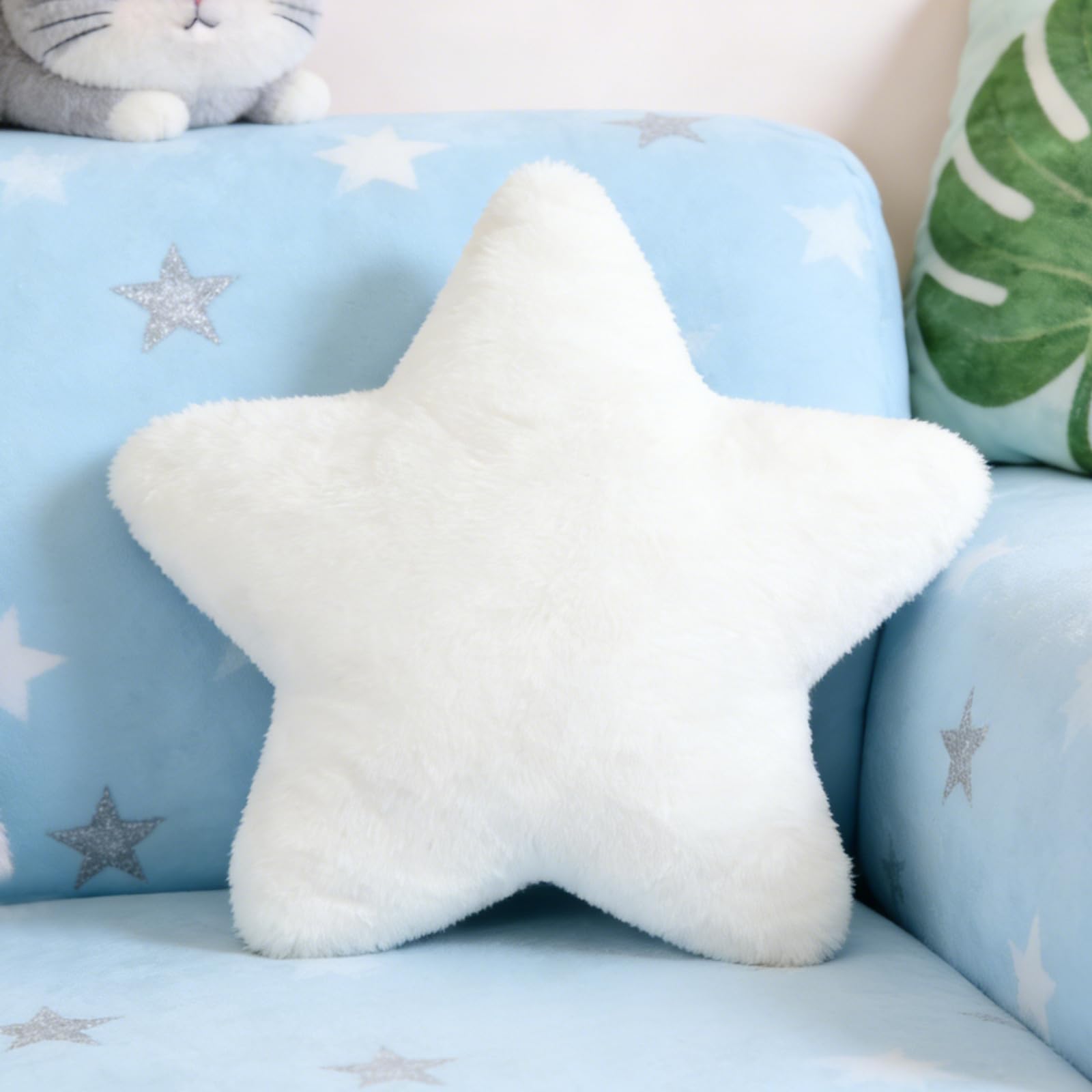 Sayudar Kissen Stern Plüschkissen - Kuschelkissen Kinder Sternkissen Weiche Flauschige Sternenkissen Kissen Zierkissen Sternform Dekokissen Sofakissen Kinderzimmer für Mädchen & Jungen Weiß, 30x30cm