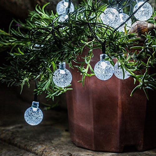 voona Solar Outdoor String Lights - 2-Pack 30ct 20ft Clear Crystal Ball Bright White LED Decoration Strings for Holiday Party Outdoor Garden (Crystal Ball)