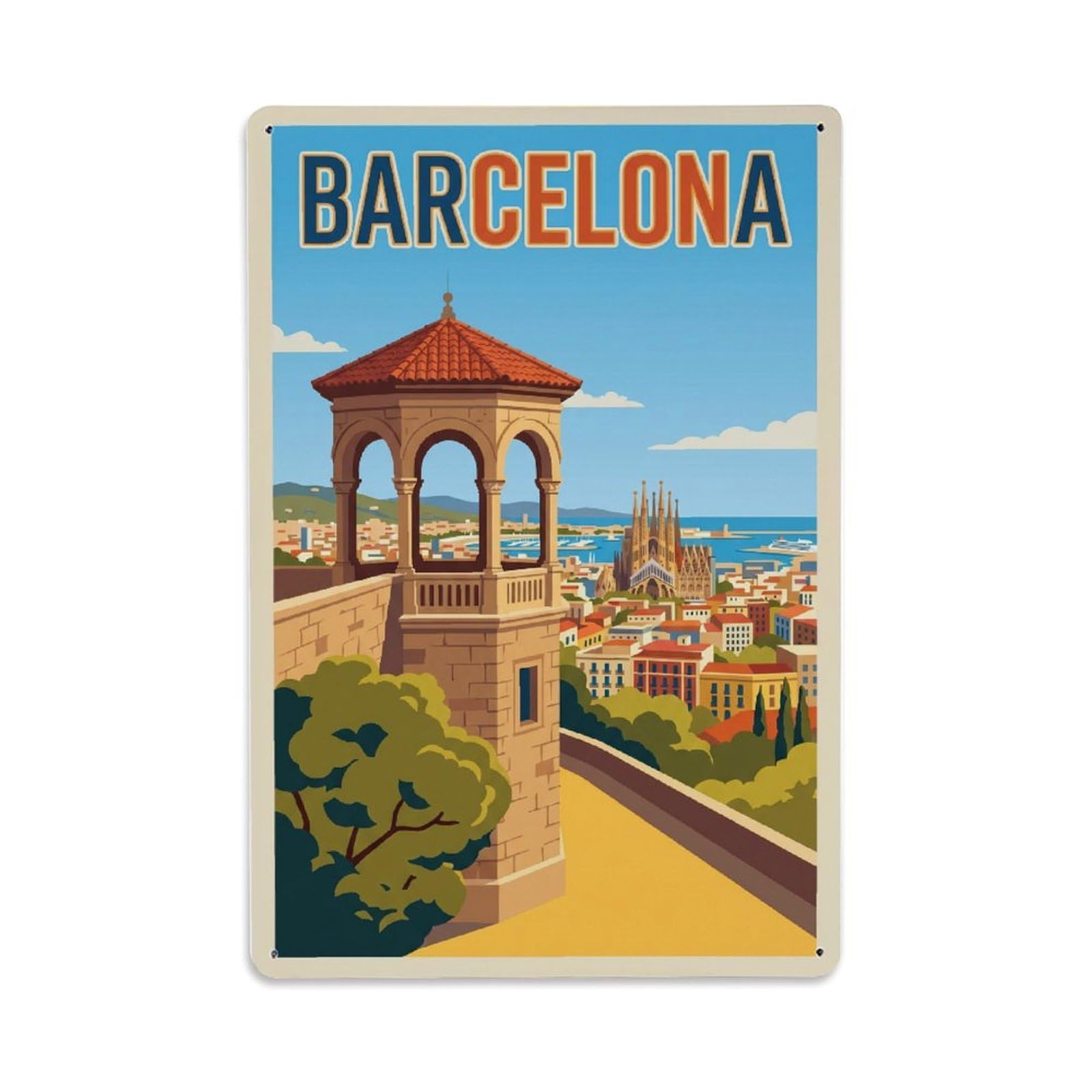 Vintage Travel Belvedere Spain Scenic Metal Tin Sign Plaque Wall Decor for Cafe, Club Bar, Office, Home Garden Metal Poster 8x12Inch