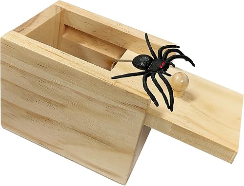Jishi Caja de araña de juguete de broma, divertida caja de regalo sorpresa de madera para dinero, dinero en efectivo, pequeños regalos, divertidos