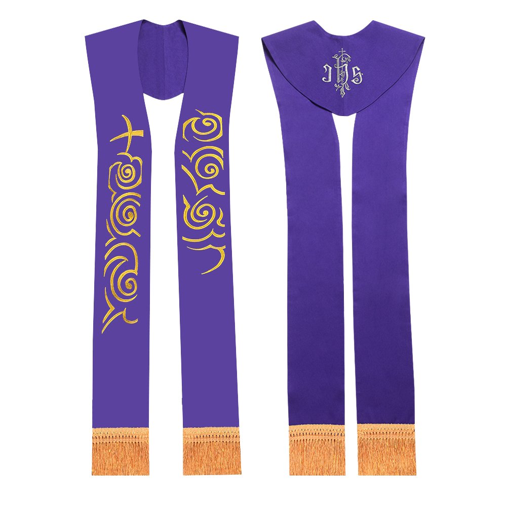 Blessume Men's Purple #2 Church Stole Priest Embroidered Stole Single Pcs Purple