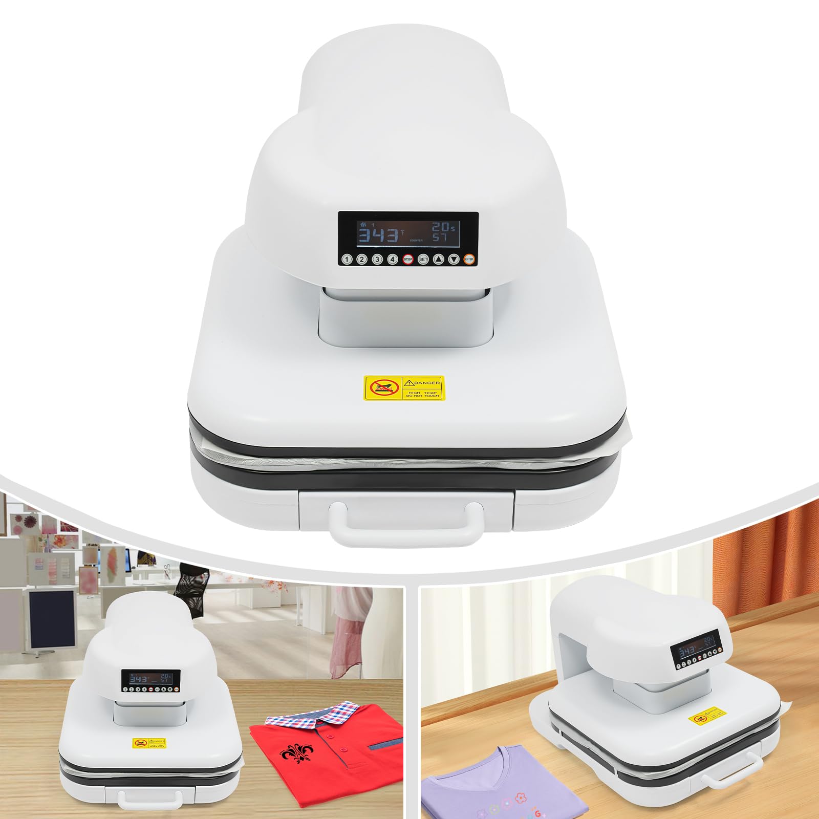 Prensa de transferencia de 1600 W, 0 – 200 ℃, prensa térmica automática para HTV, sublimación 0 – 999s, prensa de calor automática con 4 espacios de almacenamiento y placa de calentamiento