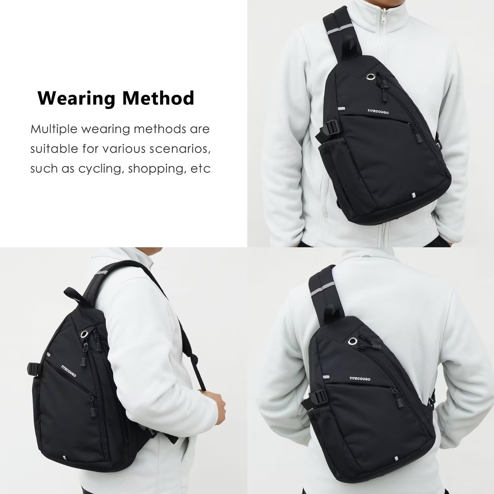 Sling Bag TITECOUGO - Petit Sac Bandoulière Léger Pour Sport Et Extérieur