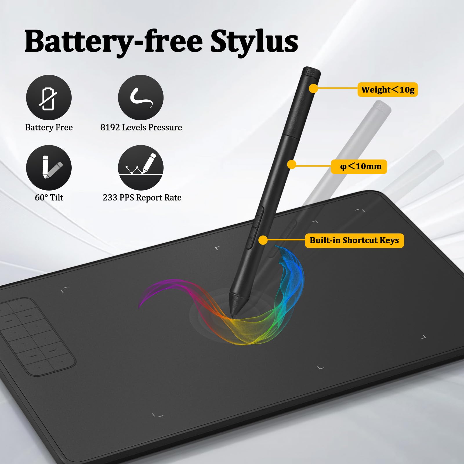 IMAGE Drawing Tablet de 9,45 x 6,1 pulgadas de área activa grande, 8192 niveles de presión de la batería, 12 teclas de acceso directo personalizables, tableta gráfica para dibujo digital y diseño