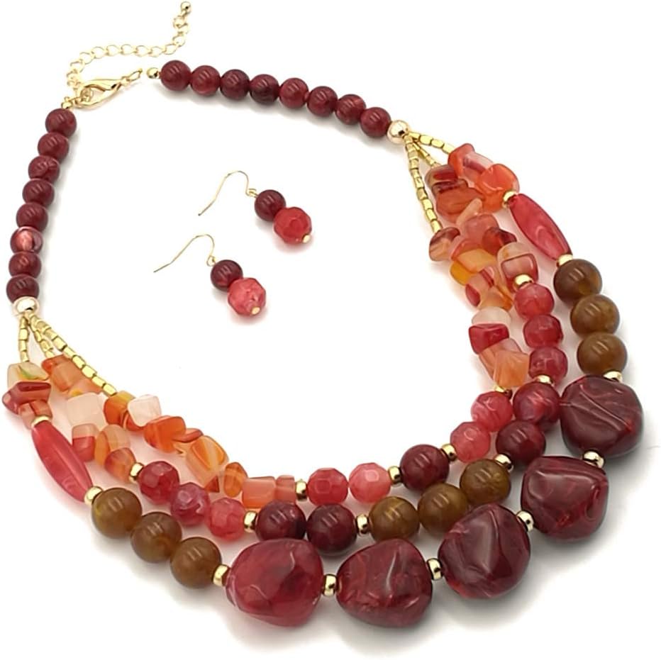 Bohemian style Multi -color Exaggerated bead Three floors necklace for Women's and girls gifts