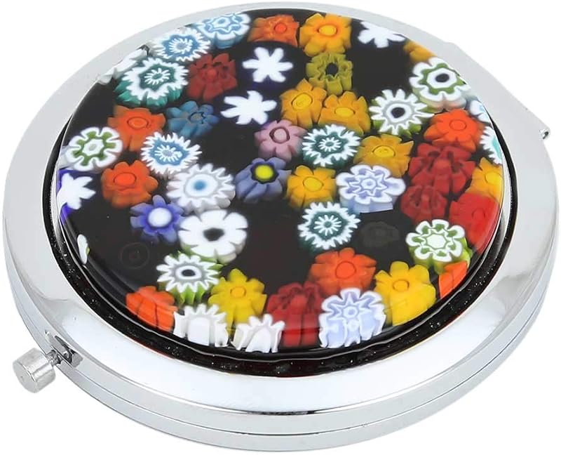 Espejo de maquillaje de bolsillo compacto de cristal de Murano Millefiori redondo de 2-3/4 pulgadas, bolso de viaje plegable de 2 lados espejo de regalo con aumento para mujer hecho a mano en Venecia, Italia