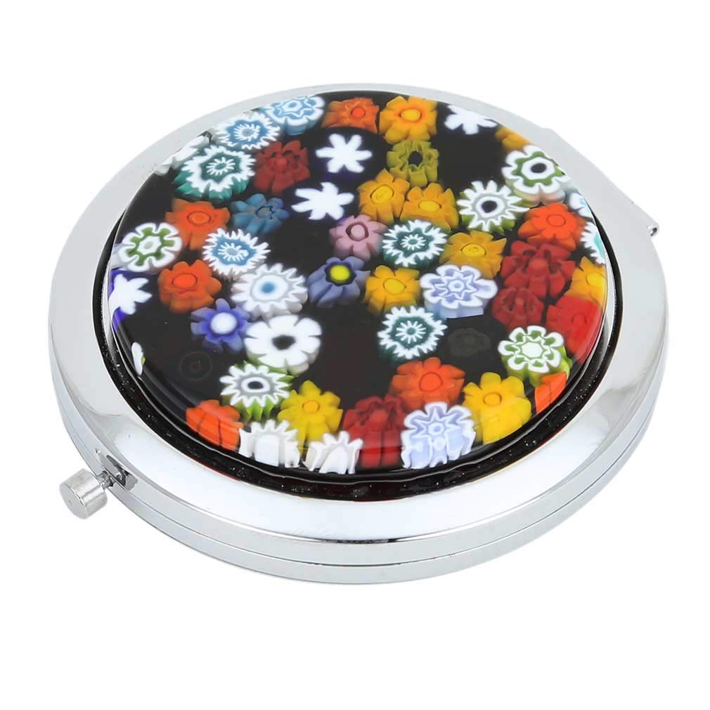 Glass Of Venice Murano Glass Compact Pocket Makeup Mirror Millefiori Round 2-3/4 inch, 2-Sided Folding Travel Purse Magnifying Gift Mirror for Women handmade in Venice, Italy
