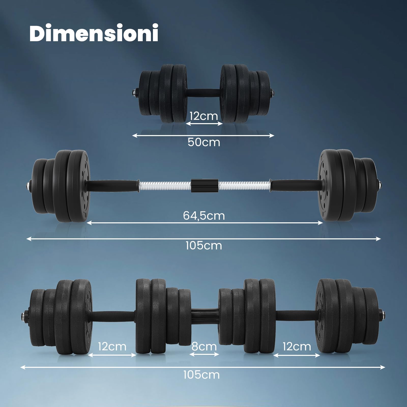 GYMAX Manubri Palestra Regolabili, Set Pesi Palestra 30 KG, Manubri, Bilancieri Regolabili Palestra Casa con Barra Bilanciere e 16 Dischi, per Fitness Casa e in Palestra