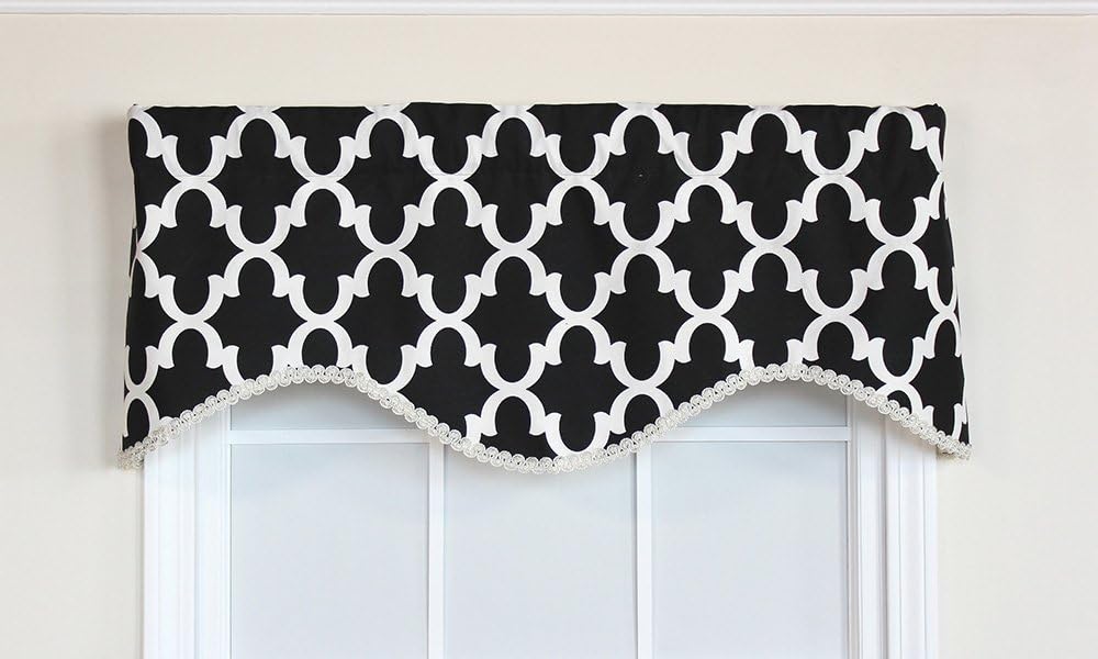 RLF HOME 15001-BK Flynn (with Trim) Cornice Window Dressings Valance, Black
