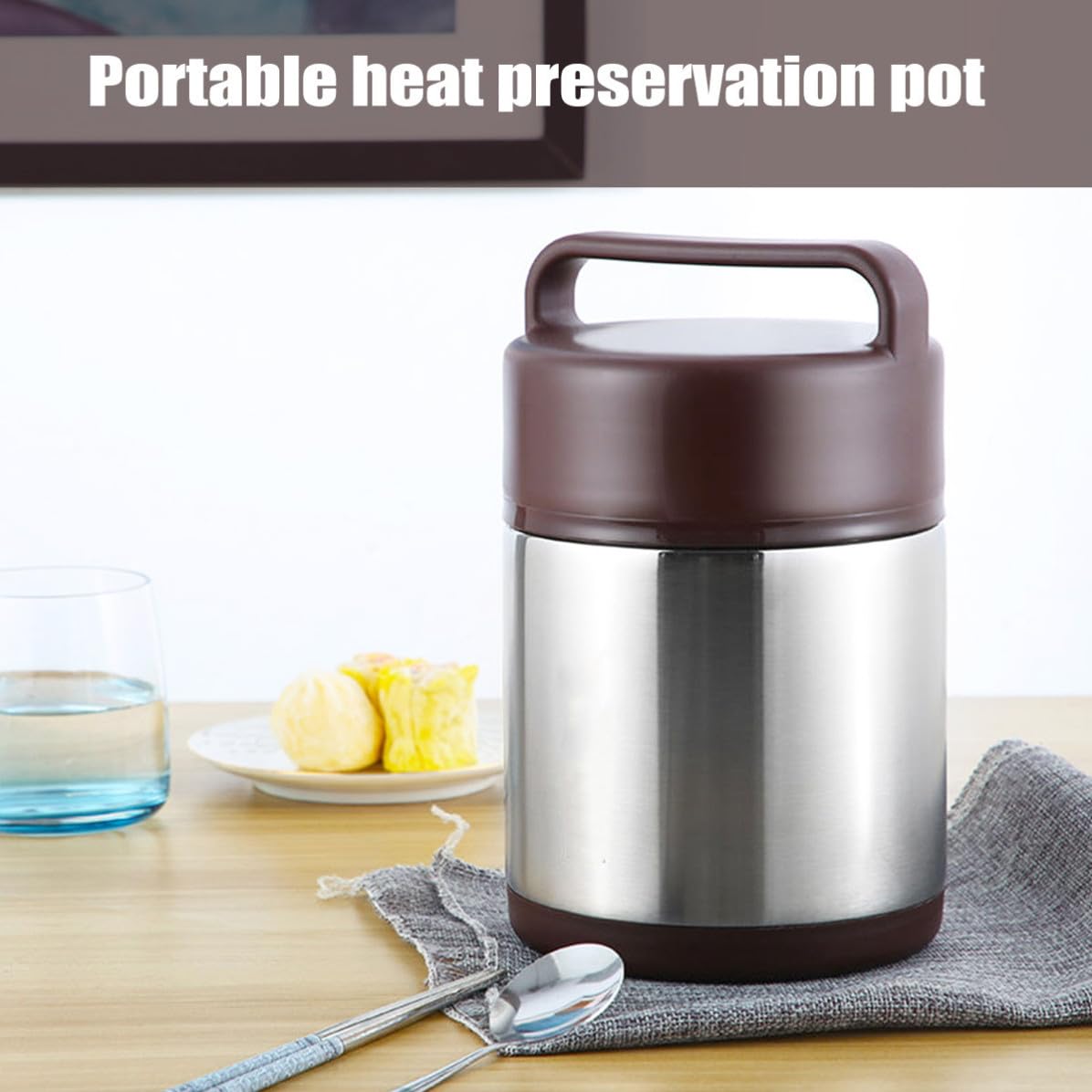 Fiambrera de Acero Inoxidable Portátil Capacidad de 2l, Doble Capa al Vacío y Tapa Cierre para Comida Caliente en Viajes o Escuela