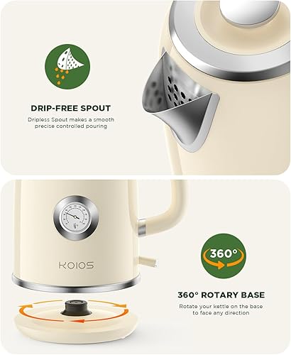 Miniatura 7 de Hervidor eléctrico de 1.8 L con medidor de temperatura, hervidor de té eléctrico de ebullición rápida de 1500 W, hervidor de agua caliente de estilo