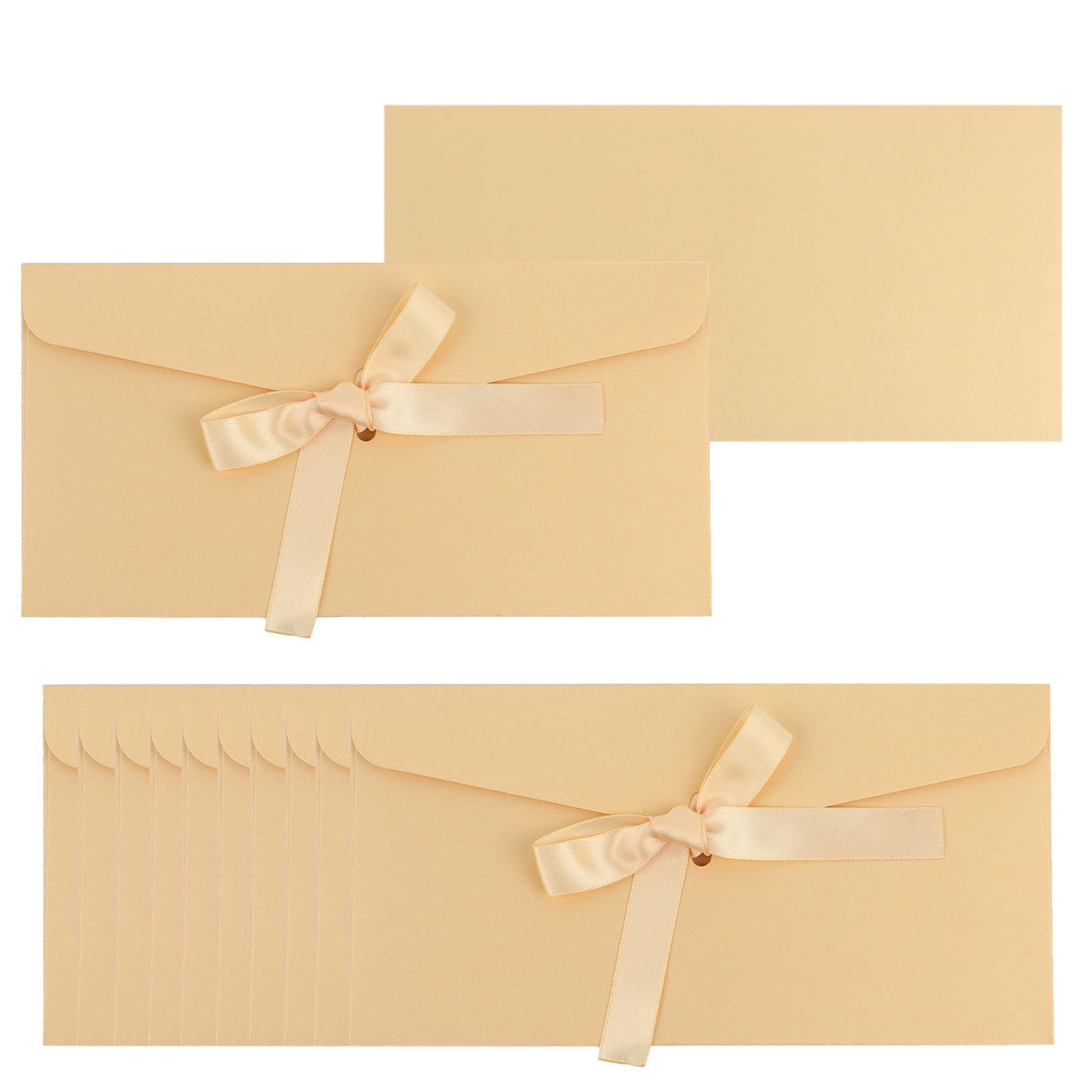 50 Pieces Golden Yellow Envelopes with Bow Tie Closure, Paper Greeting Card Holders for Invitations Mail Postcard Bills Wedding Party Favors Business Cards, 8.66 x 4.33 Inches