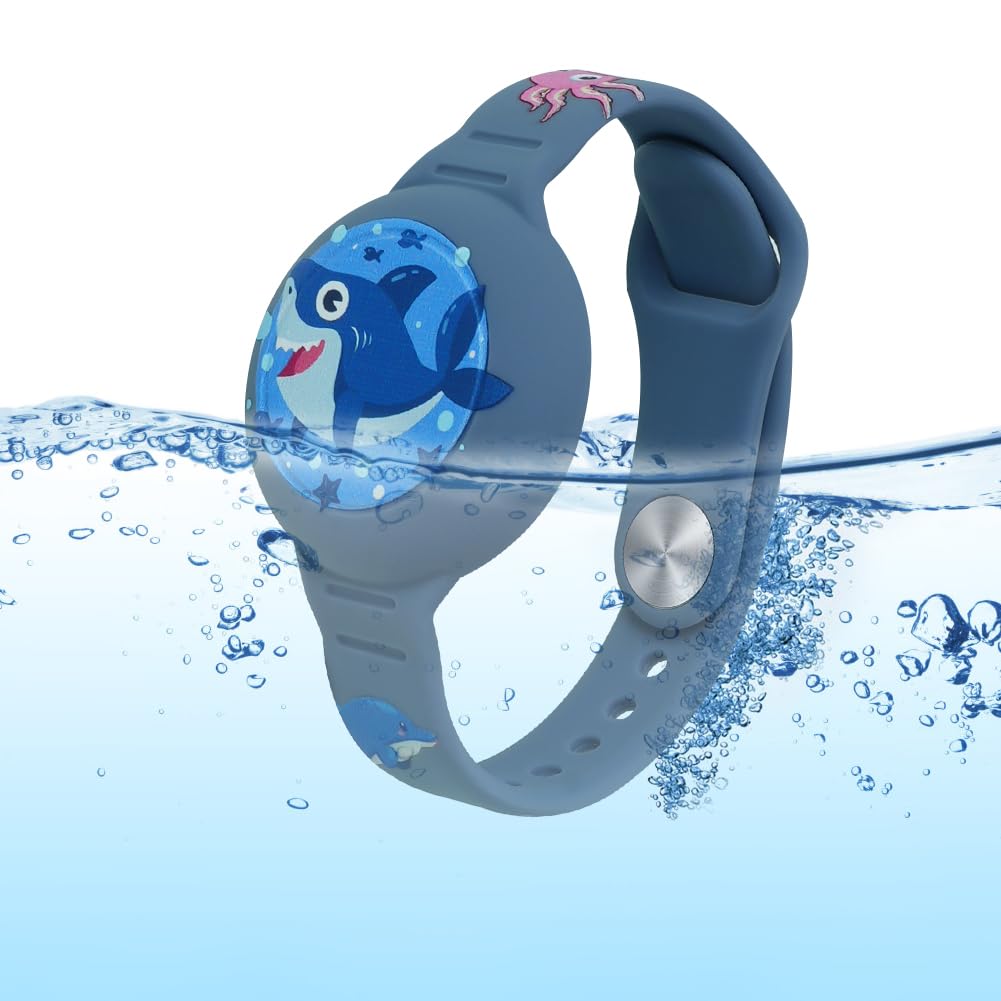 AXFEE Pulsera Compatible con Airtag, 1PCS Pulsera de Silicona para Niños, Funda Protectora Ajustable Antipérdida (Blue Shark, Airtag No Incluido) - 5