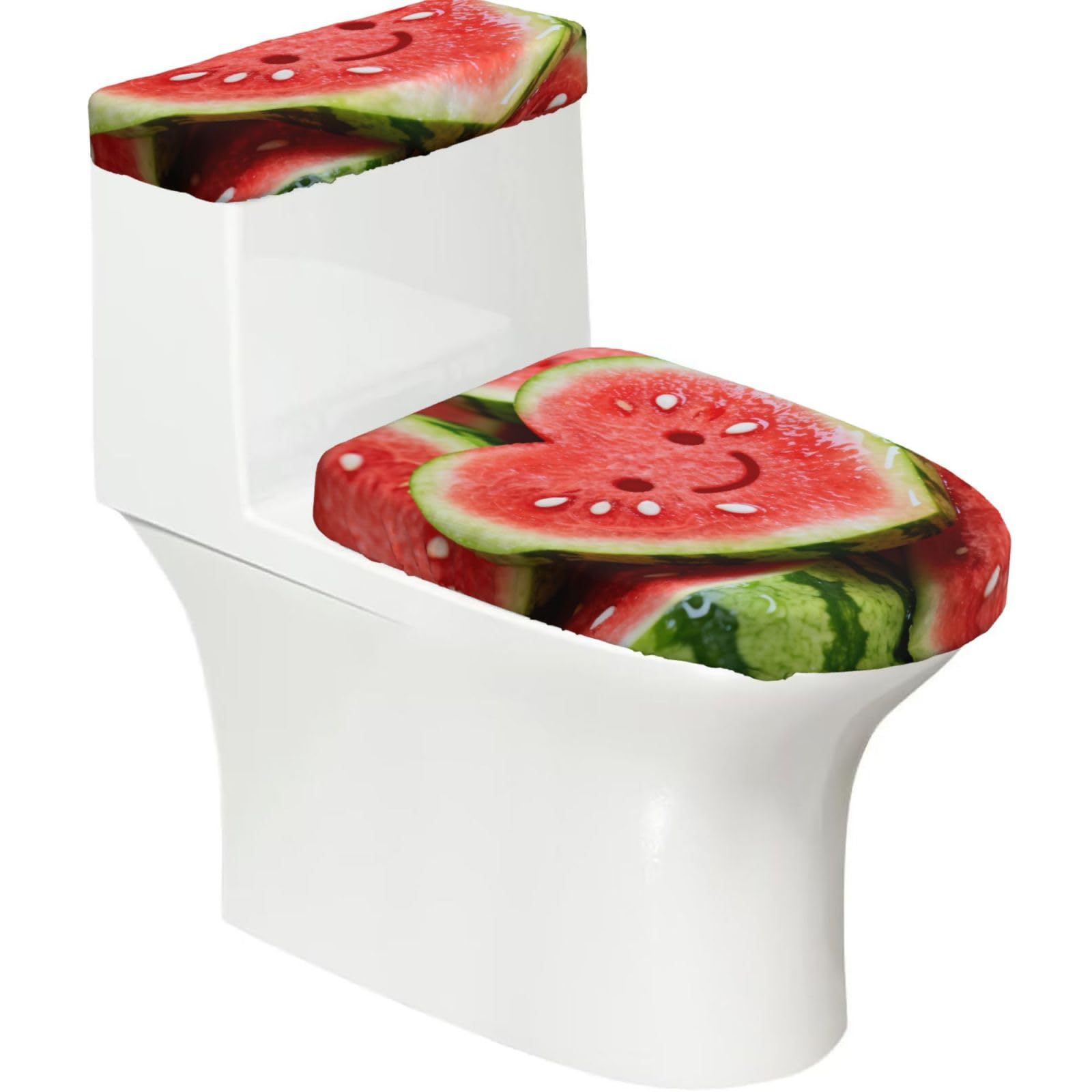 Watermelon Slices Elastic Toilet Cover Set of 2-Stretchy Lid and Tank Covers for Bathroom, Soft Washable U Shape Toilet Decor
