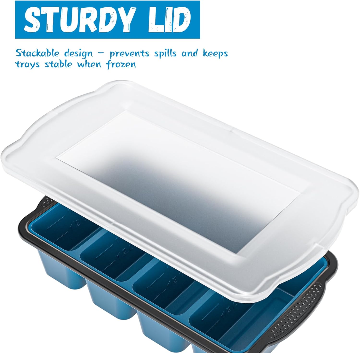 Silicone Freezer Tray With Lid, 8 Large 1 Cup Soup Freezer Molds, Soup Freezer Container for Meal Prepping, Large Ice Cube Tray, Perfect for Storing Leftovers, Sauces, Lasagna, 2-Pack - Image 6