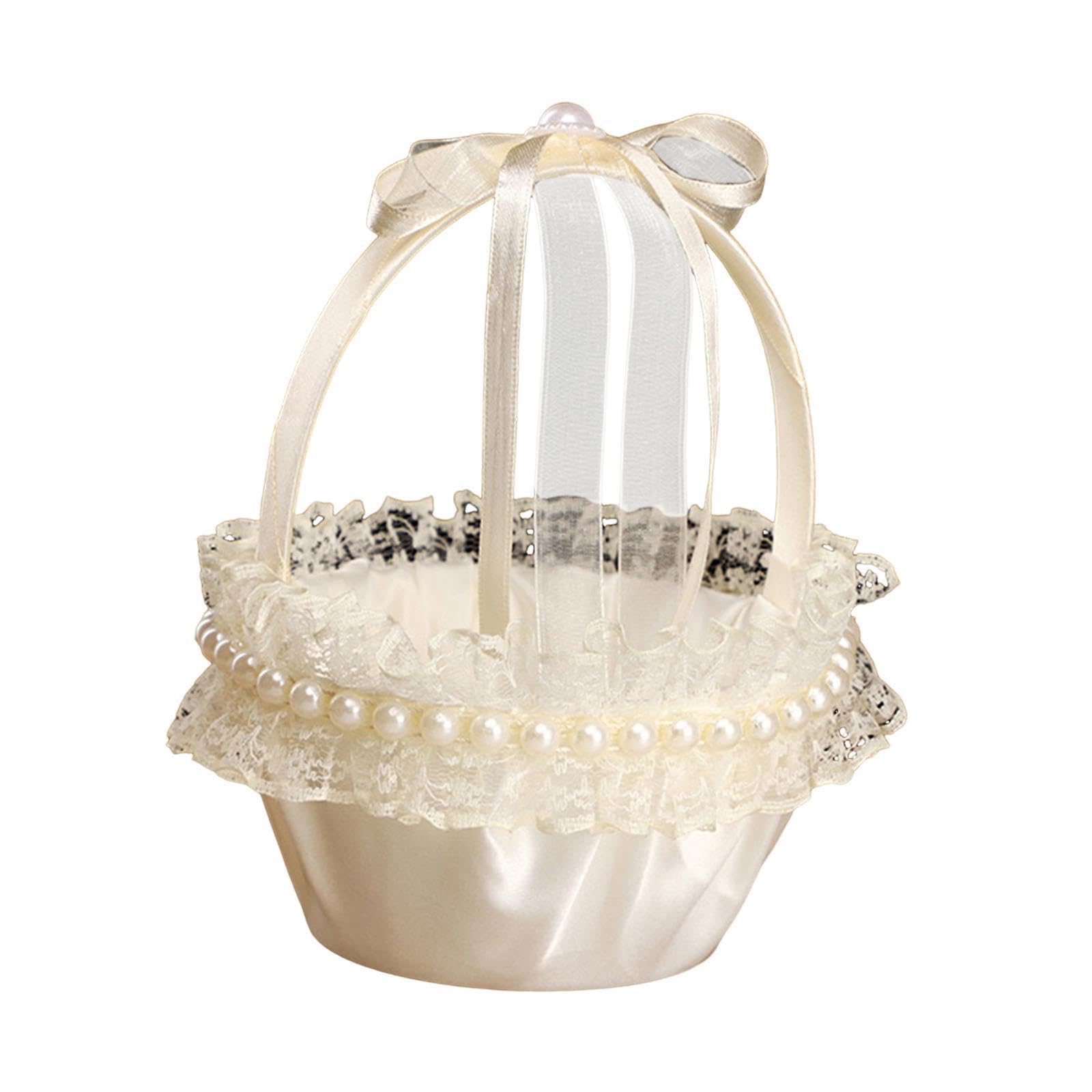 AUYXSSZ Romantic Satin Flower Basket Beautiful Bowknot Charming Decor For Any Special Event Wedding Flower Girl Basket Can Be Used To Hold Flowers Elegant, Style A