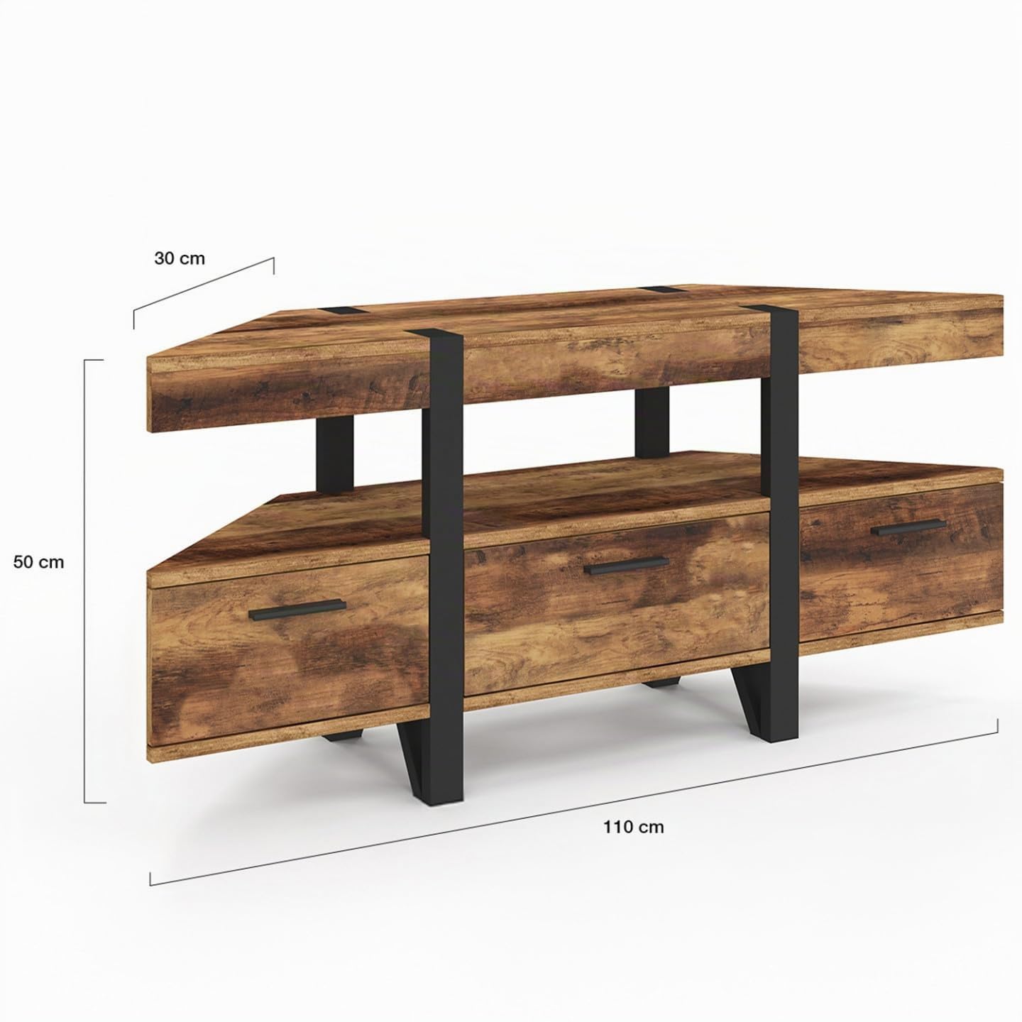 IDMarket - Mobile TV angolare in legno AUSTRIA 110 cm con gambe a perno e cassetti
