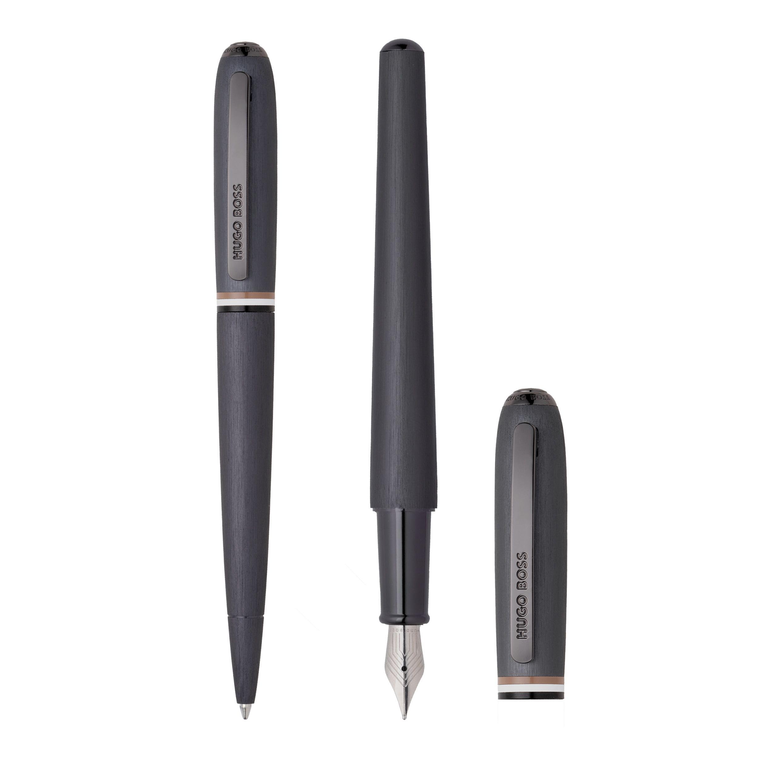 Hugo Boss Contour Iconic zestaw długopis i pióro wieczne wykonane z aluminium, kolor: ciemnoszary, wymiary: 200 x 62 x 34 mm, HPBP341D