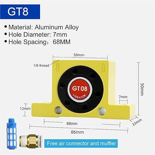 Miniatura 2 de 1pc GT4810162032 Pneumatic Turbine Vibrator 600N1200N Air Turbine Vibrator Bin Vibrator Aluminum Alloy Air Oscillator(GT-8)