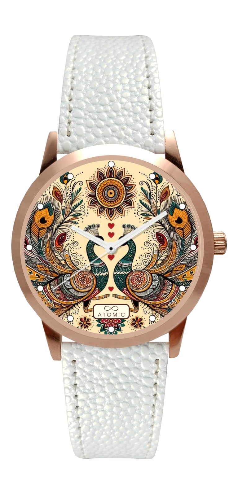 Atomic Rosegold Jaipuri Print dial Analog Watch for Girls & Women | with Stylish White Strap | S-20-image-10