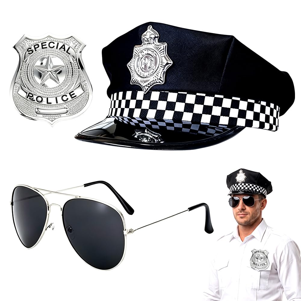 HATFRYF Adult Police Costume Set,Police Pretend Play Accessories with Police Hat, Sunglasses, Badge, Dress Costume Party Carnival Prom Ball Mardi Gras, Men Women Decoration Play — image 1