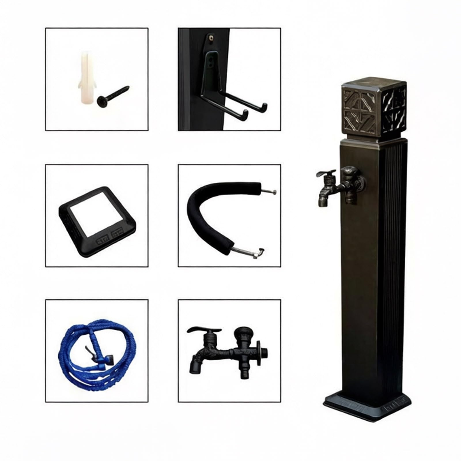 Rubinetto Verticale da Esterno in Ottone Massiccio, antigelo, Colonna d’Acqua autoportante per Giardino, Patio e irrigazione del Prato(Black,80cm/31.5in)