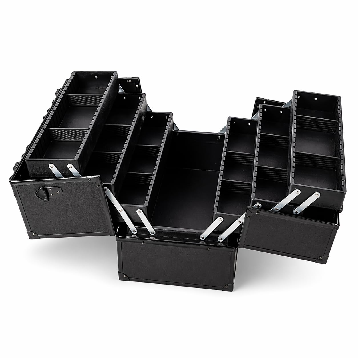 Profesjonalne etui na przybory do makijażu, 35 cm, duże pudełko na przybory do makijażu, organizer z zamkiem i 6 regulowanymi tacami, twarda obudowa, do przechowywania przyborów